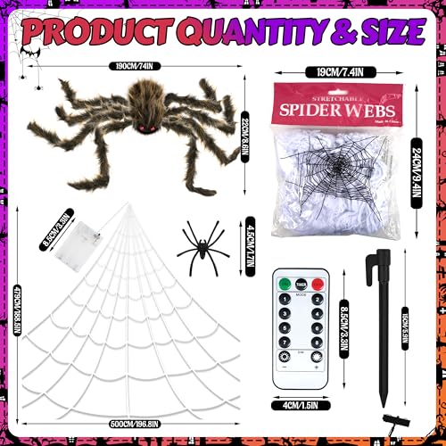 Halloween Spider Web Lights with 450 LEDs & Spooky Spider, Waterproof Indoor Outdoor Decor