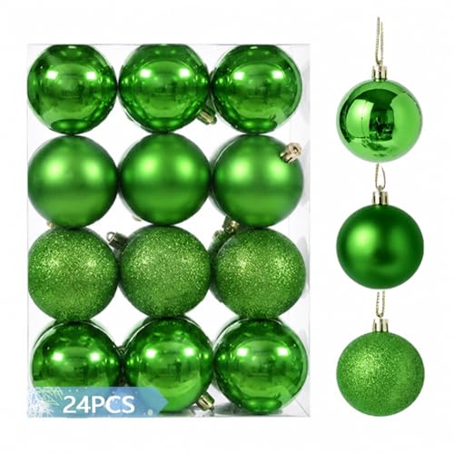Green Shatterproof Christmas Ornaments Set - 24pcs 4cm Holiday Decor