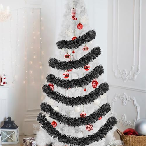 Black Christmas Tinsel Garland 33 Feet for Holiday & Party Decor