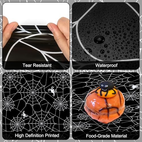 Black Halloween Spider Web Plastic Tablecloths - 2 Pcs, 108x54 Inch, Disposable Party Decor