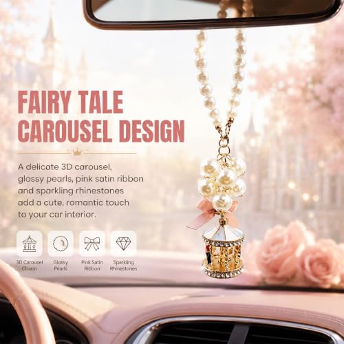 Girnfac BlueWhite Bling Rear View Mirror Hanging Ornament - Car Interior Decor