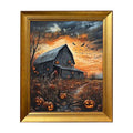 Haunted Barn Halloween Wall Art - Gothic Canvas Print with Sunset Sky - 16x20in Ready to Hang - Variation: Haunted Barn Scene with Sunset