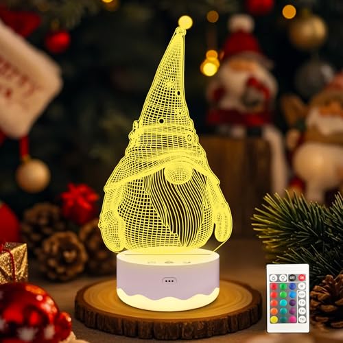Gnome Night Light 3D Optical LED Lamp with Remote & Touch Control - 16 Color Changing Timer - Gnome Variation