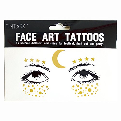 Metallic Shiny Water Transfer Face Tattoo Stickers for Parties & Makeup - Gold Glitter, Variation 5
