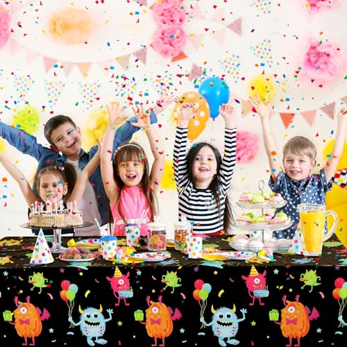 6 Pcs Monster Pattern Plastic Table Covers - 54 x 108 Inches for Kids Birthday Party - Waterproof & Disposable