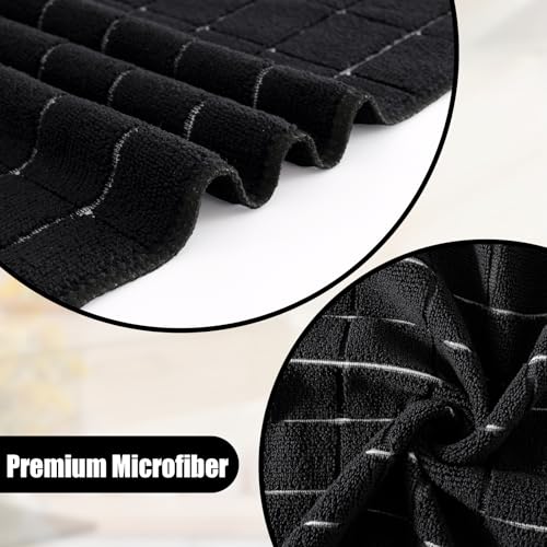 Homaxy Microfiber Kitchen Towels and Dishcloths Set - Black Plaid - 12 Pack