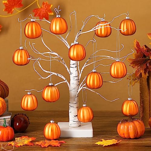 Fall Pumpkin Tree Ornaments Set - Autumn Hanging Decor, 12 Pieces, Classic Style