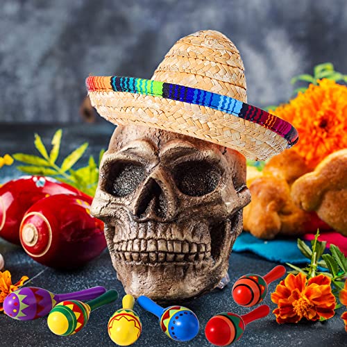 Mexican Fiesta Party Decor Set - Wooden Maracas & Mini Sombrero Hats - 18 Pieces