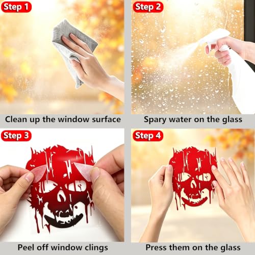SUMELAY Red Halloween Window Cling Stickers - 9 Sheets Spooky Party Decorations