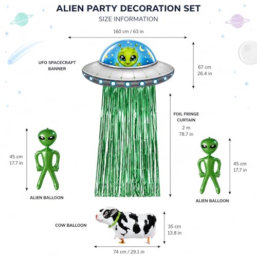 Alien Birthday Party Decorations Set UFO Inflatable Door Curtain & Balloons
