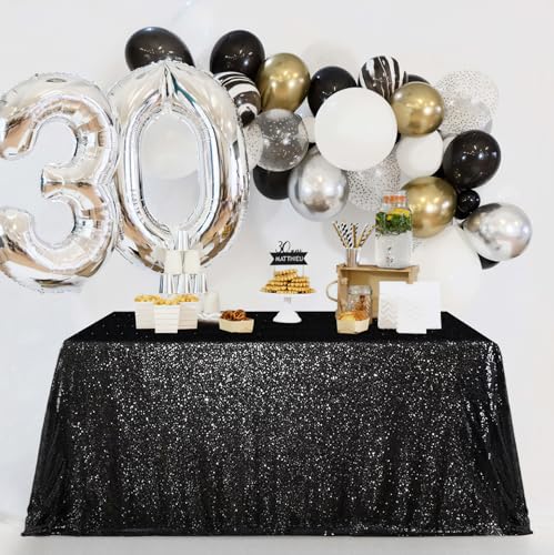 Black Sequin Rectangular Tablecloth 90x156 Inches Glitter Party Decor