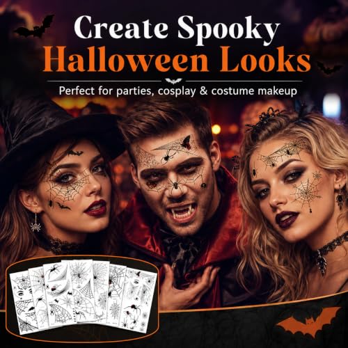 Halloween Spider Web Temporary Tattoo Kit Waterproof Face & Body Stickers