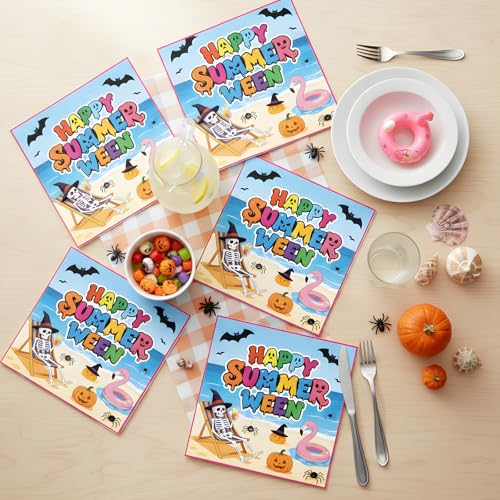Summer Halloween Party Napkins - 50 Pack Spooky Skeleton Designs Disposable Decor