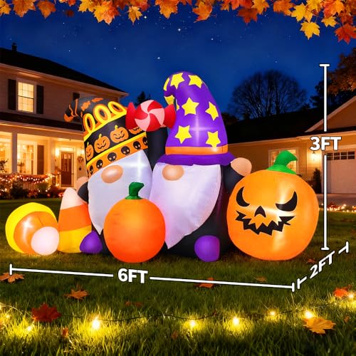 Halloween Inflatable Gnome Decoration with Pumpkins & LED Lights - 6FT Outdoor Indoor Yard Lawn Decor - Variation: Halloween Gnome