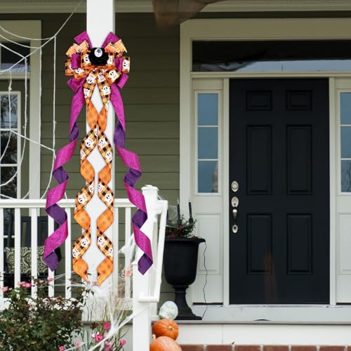 Large Halloween Tree Topper Bow - Spooky Ghosts, Eyeballs & Black Roses Decoration