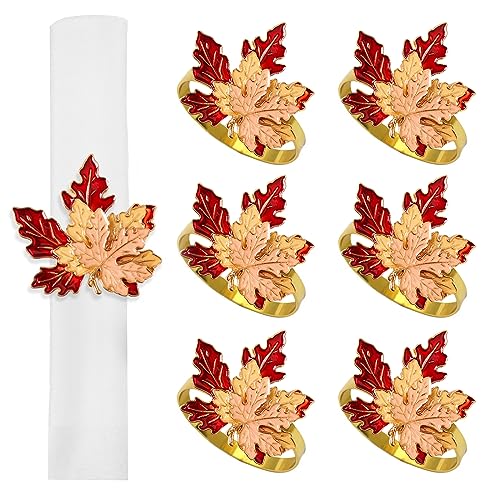 Fall Maple Leaf Napkin Rings Set - Thanksgiving & Halloween Table Decor