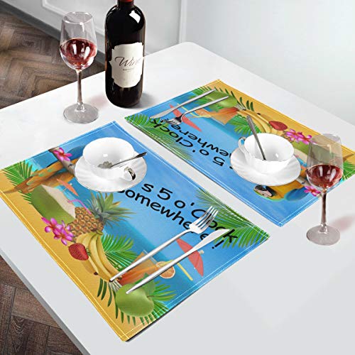 Summer Parrot Pineapple Placemat Set of 6 - Tropical Fruit Heat-Resistant Washable Table Mats, Multi 4/6