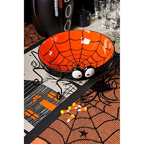 70-Inch Round Halloween Tablecloth with Black Stars & Spiders - Cotton, Washable