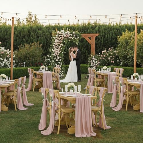 10ft Pink Chiffon Table Runner Set - 10 Pieces, Romantic Rustic Wedding Decor