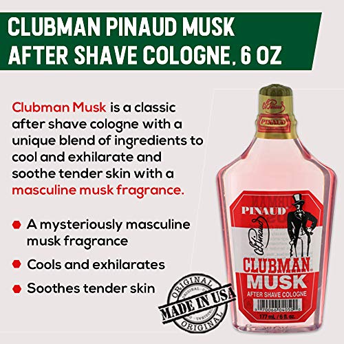 Clubman Pinaud Musk After Shave Cologne – Classic Musk, 6 Fl Oz