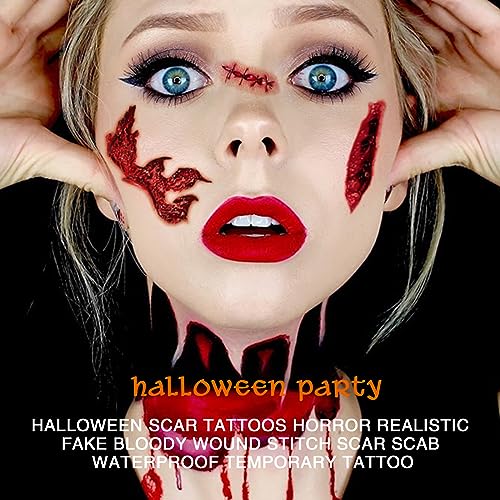 20 Sheets Halloween Temporary Tattoos Body Face Fake Stitches Waterproof Cosplay Props