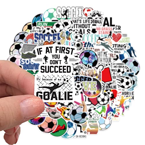 Soccer Stickers for Water Bottles - 100 Waterproof Vinyl Decals for Teens & Adults - Soccer Party Favors & Decorations