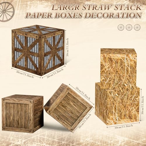 Western Cowboy Party Decorations Set with Hay Bales and Wagon Wheels - Rustic Theme