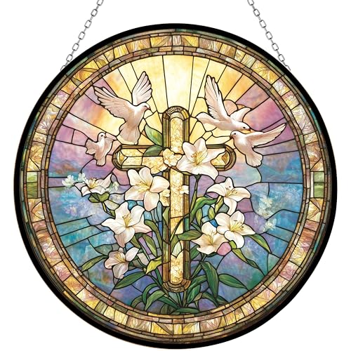 Easter Cross Stained Glass Suncatcher Window Hanging - 7.9in UV Print Decor