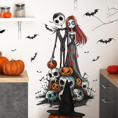 Halloween Wall Decals Set - Nightmare Before Christmas Theme, Skull Pumpkin Bat