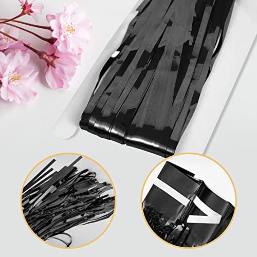 Black Foil Fringe Curtain Backdrop 100 Pack for Party Decorations 3.2ft x 8.2ft