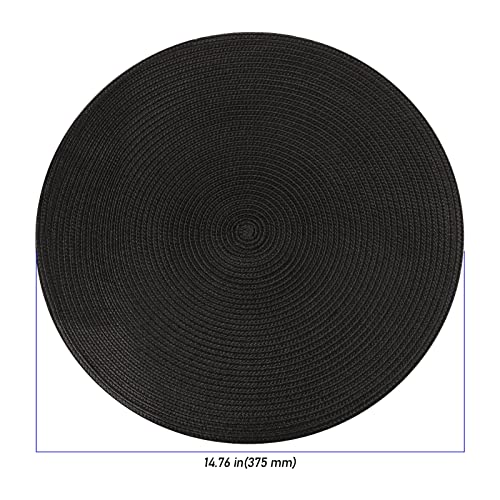 15 Inch Round Braided Placemats Set of 10 Black Woven Polypropylene Table Mats