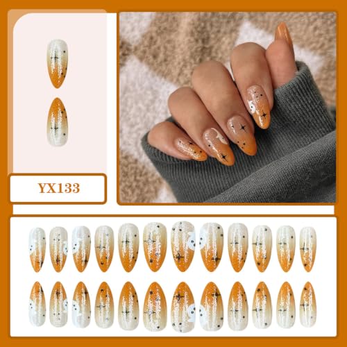Halloween Almond Press On Nails - Medium Gradient Fake Nails Style C022