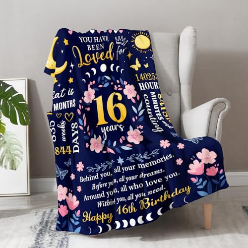 Sweet 16 Birthday Gift Blanket for Girls - 50x60 Cozy Throw with Variation of 16th Birthday / 50x60