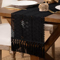 DeZerlor Black Boho Macrame Farmhouse Table Runner 12 x 60 Inches with Tassels