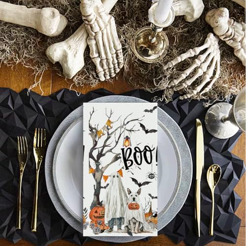 Halloween Paper Napkins 100 Pack with Jack-O-Lantern Ghost Cobweb Design - 4.3 x 7.9 Inches