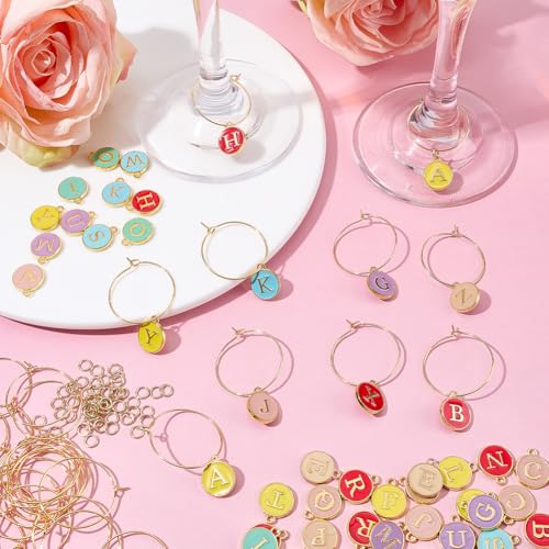 Colorful DIY Wine Glass Charm Kit with Letter Charms & Rings - 30 Sets