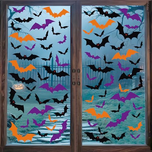 Halloween Window Clings - 6 Sheets, Bat Silhouettes, Reusable Decorations for Indoor & Outdoor Windows