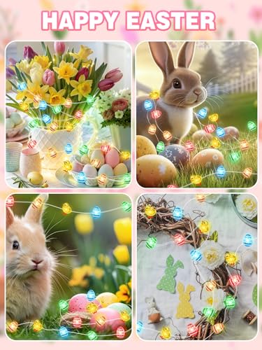 Easter Fairy Lights with Eggs & Chicken - Waterproof String Lights, 10 FT 30 LEDs, Remote Control, 8 Modes