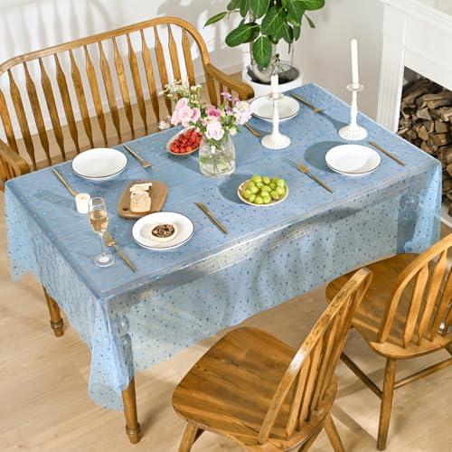 Horaldaily Light Blue Gold Star Gauze Tablecloth 60x84 Inch Rectangular