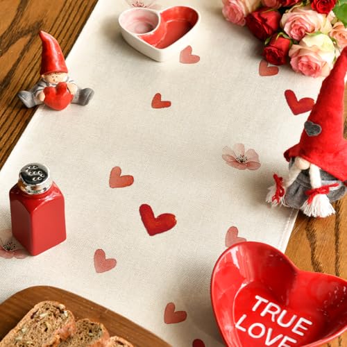 Artoid Mode Floral Hearts Valentine's Table Runner 13x120 Inch Beige