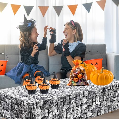 Medieval Castle Stone Wall Tablecloths 54x108 Inch 4 Pack for Halloween Parties