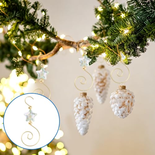 Christmas Ornament Hooks with Pentagram Bead Set - Gold & Light Green, 30 pcs