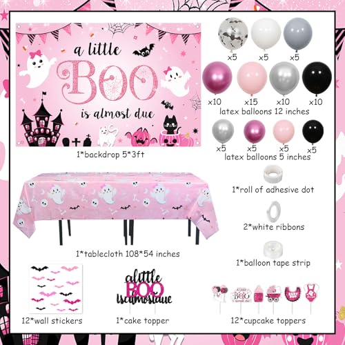 Halloween Baby Shower Decorations Kit with Balloons, Backdrop, Cake & Cupcake Toppers