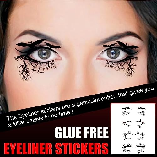 Halloween Eye Shadow Tattoo Stickers with Spider Web Skull Bat Design - 4 Pairs for Face Makeup