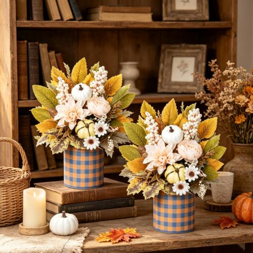 White Fall Centerpieces for Tables - 2PCS Artificial Autumn Decor 11.4in