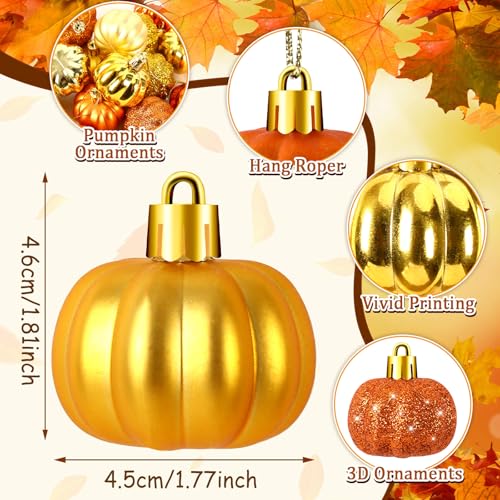24 Pcs Fall Pumpkin Tree Ornaments - 3D Hanging Decorations for Autumn & Thanksgiving