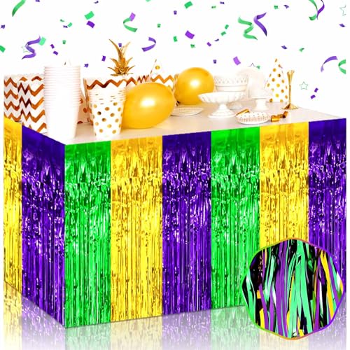 Gold, Green & Purple Foil Fringe Table Skirts 3 Pack - Party Decoration
