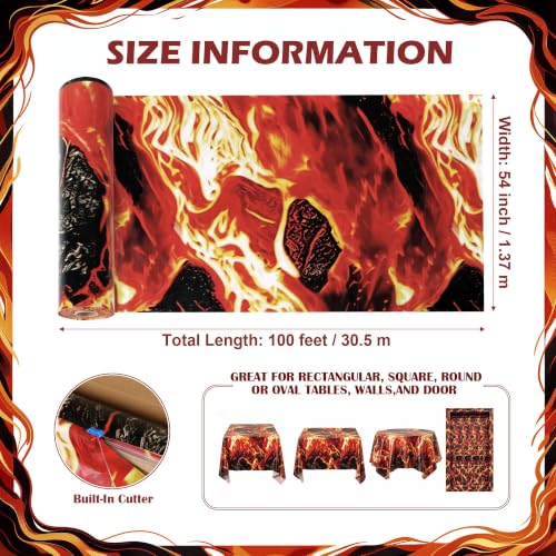 Red Lava Plastic Tablecloth Roll - Heavy-Duty Leak-Proof 100FT x 54IN with Slide Cutter