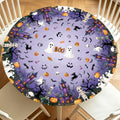 Halloween Round Fitted Tablecloth with Elastic - Purple, 40-44 Inch, Reusable