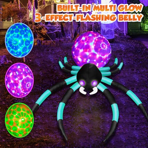 12Ft Giant Halloween Inflatable Spider Yard Decoration with Color-Shifting Eyes and Flashing Belly